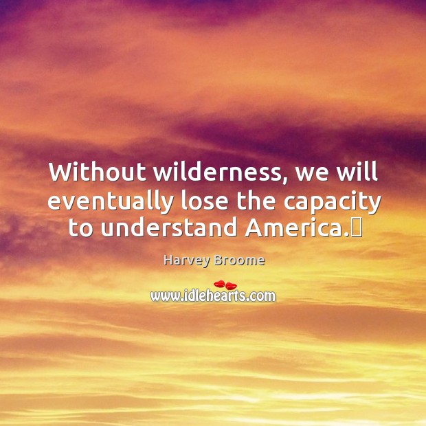 Without wilderness, we will eventually lose the capacity to understand America.  Harvey Broome Picture Quote